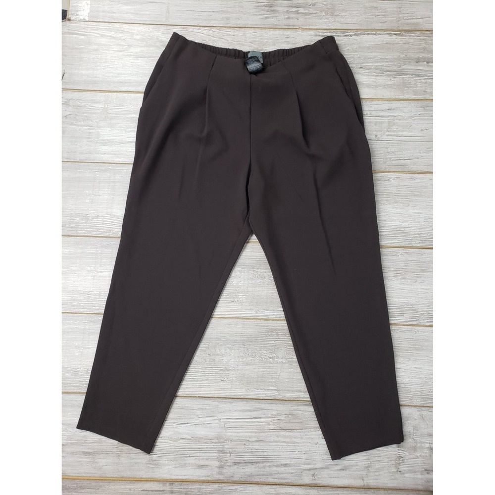 Oska Womens Size 5 Brown Wide Leg Pull On Pants Elastic Waist front pleats